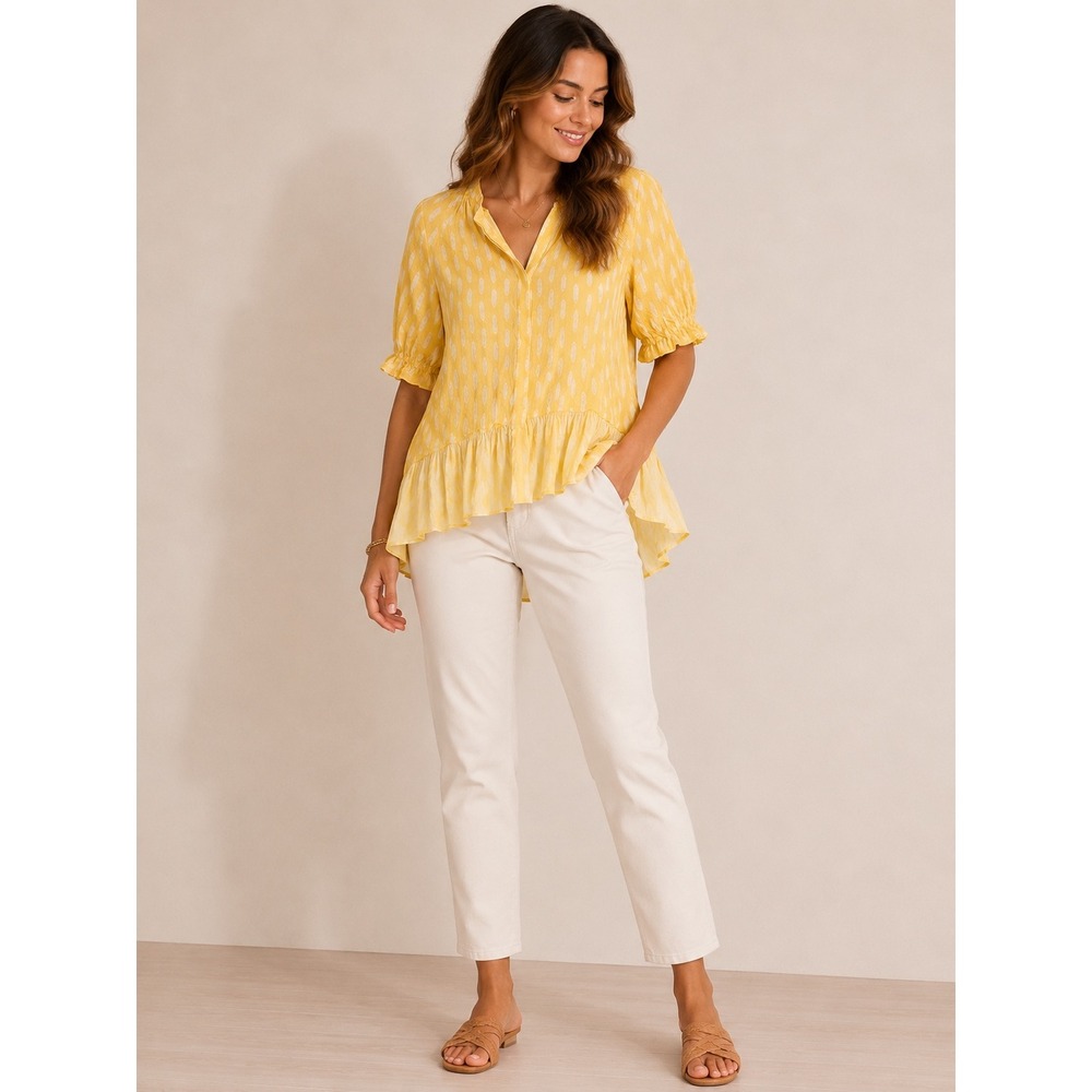 Matilda Jane Yellow Geometric Arrow Print‎ Ruffle High Low Blouse Small